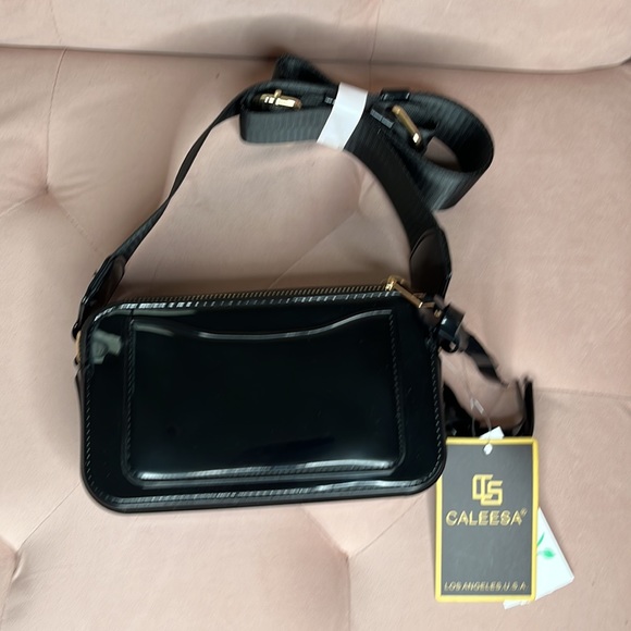 Vegan Leather Black Crossbody Camera Bag - Picture 3 of 5
